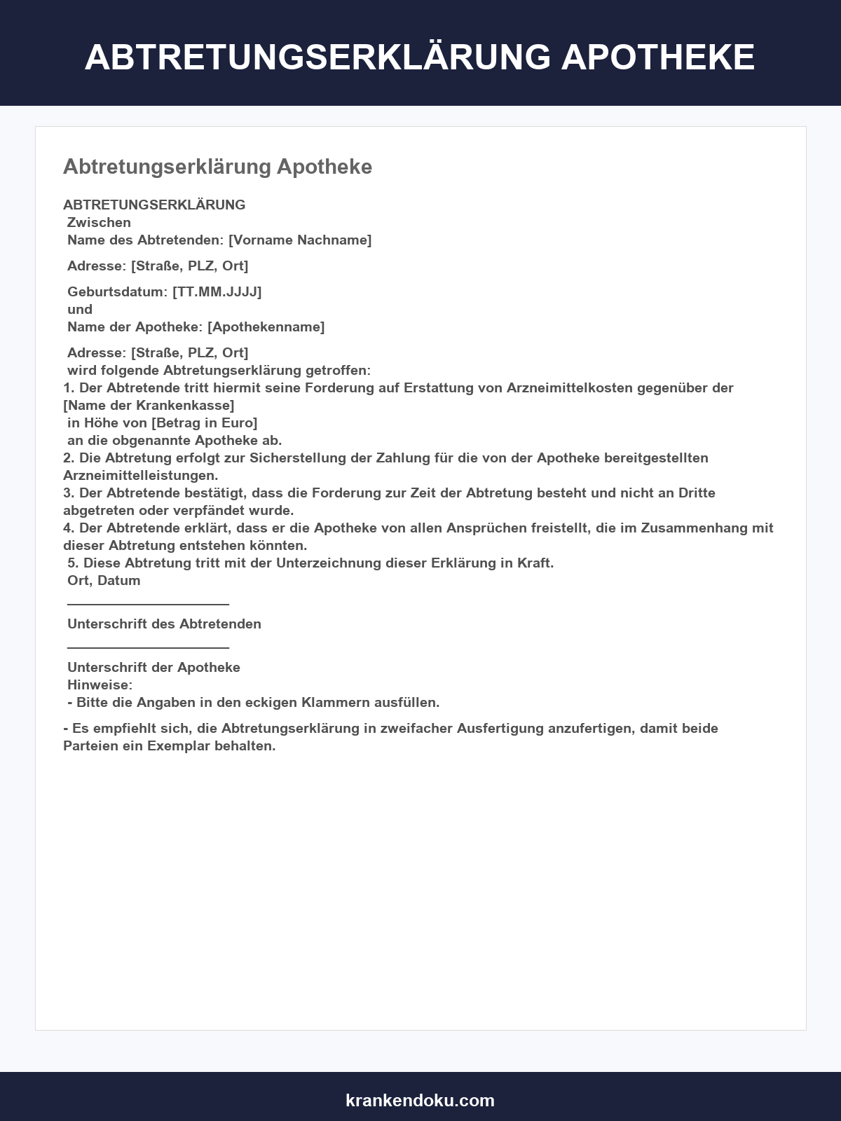 Abtretungserklärung Apotheke Muster