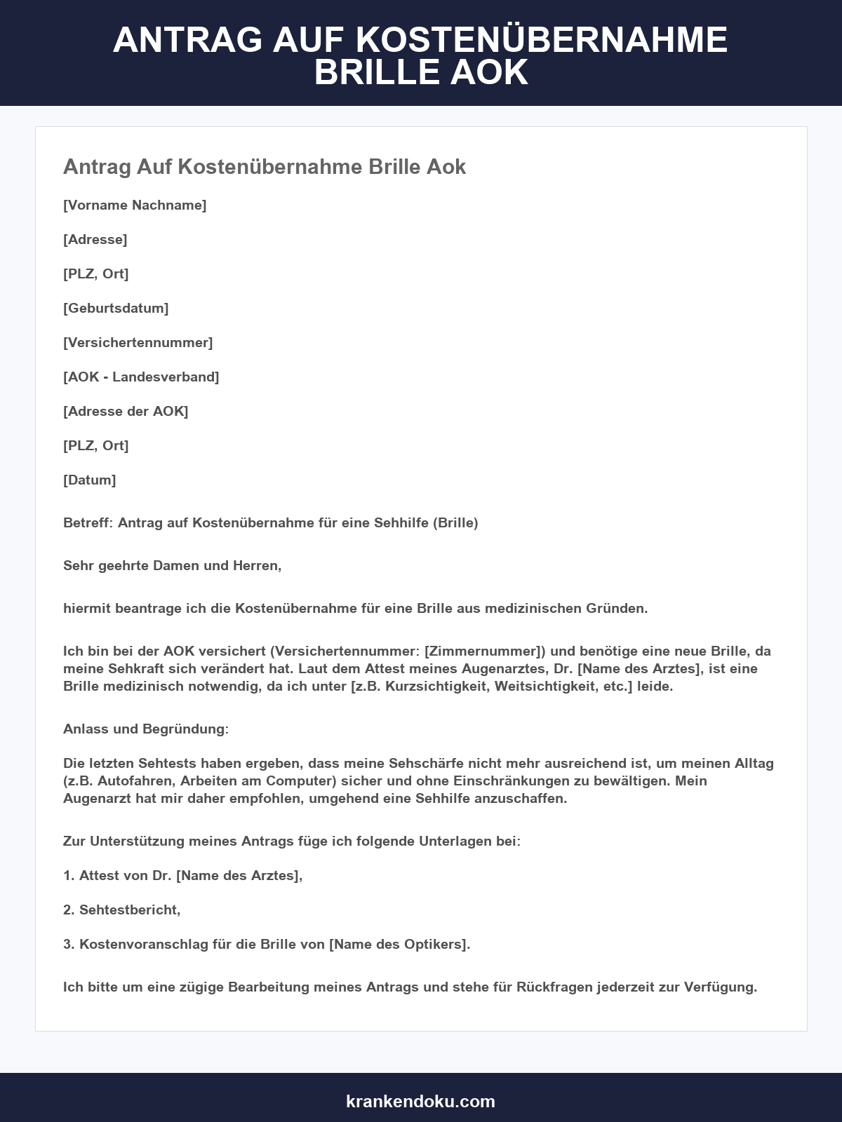 Antrag Auf Kostenübernahme Brille Aok