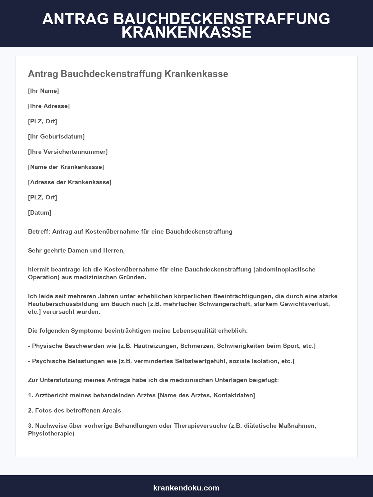 Antrag Bauchdeckenstraffung Krankenkasse