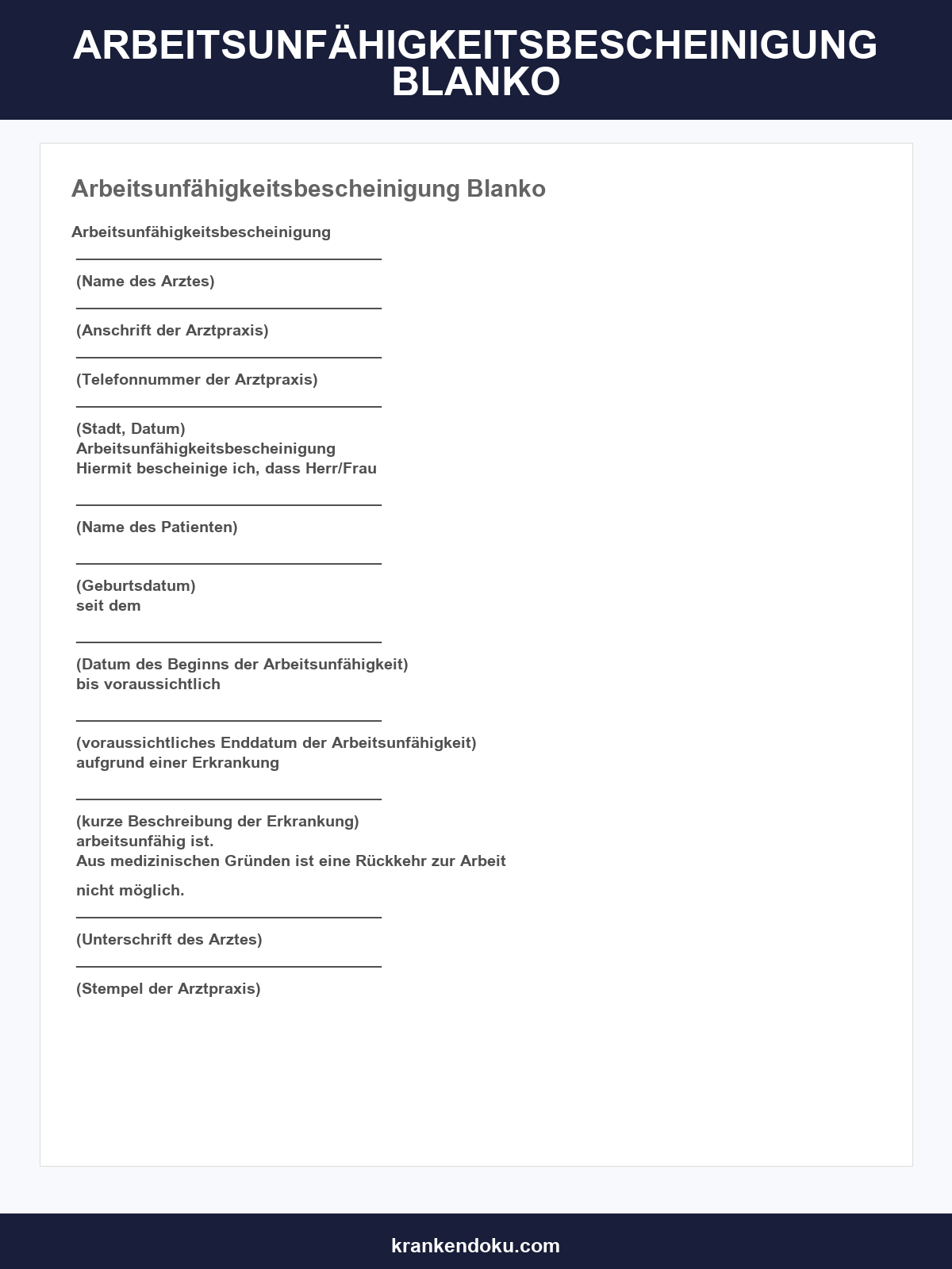Arbeitsunfähigkeitsbescheinigung Blanko