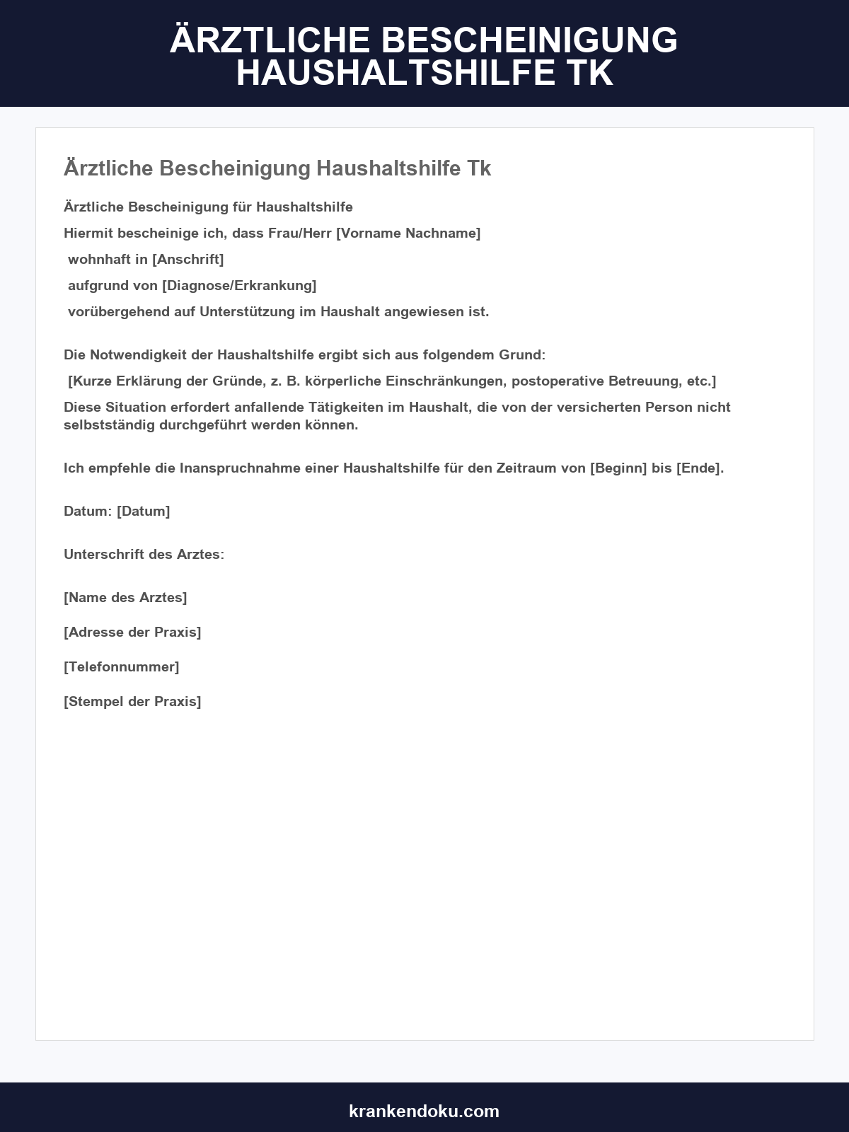 Ärztliche Bescheinigung Haushaltshilfe Tk