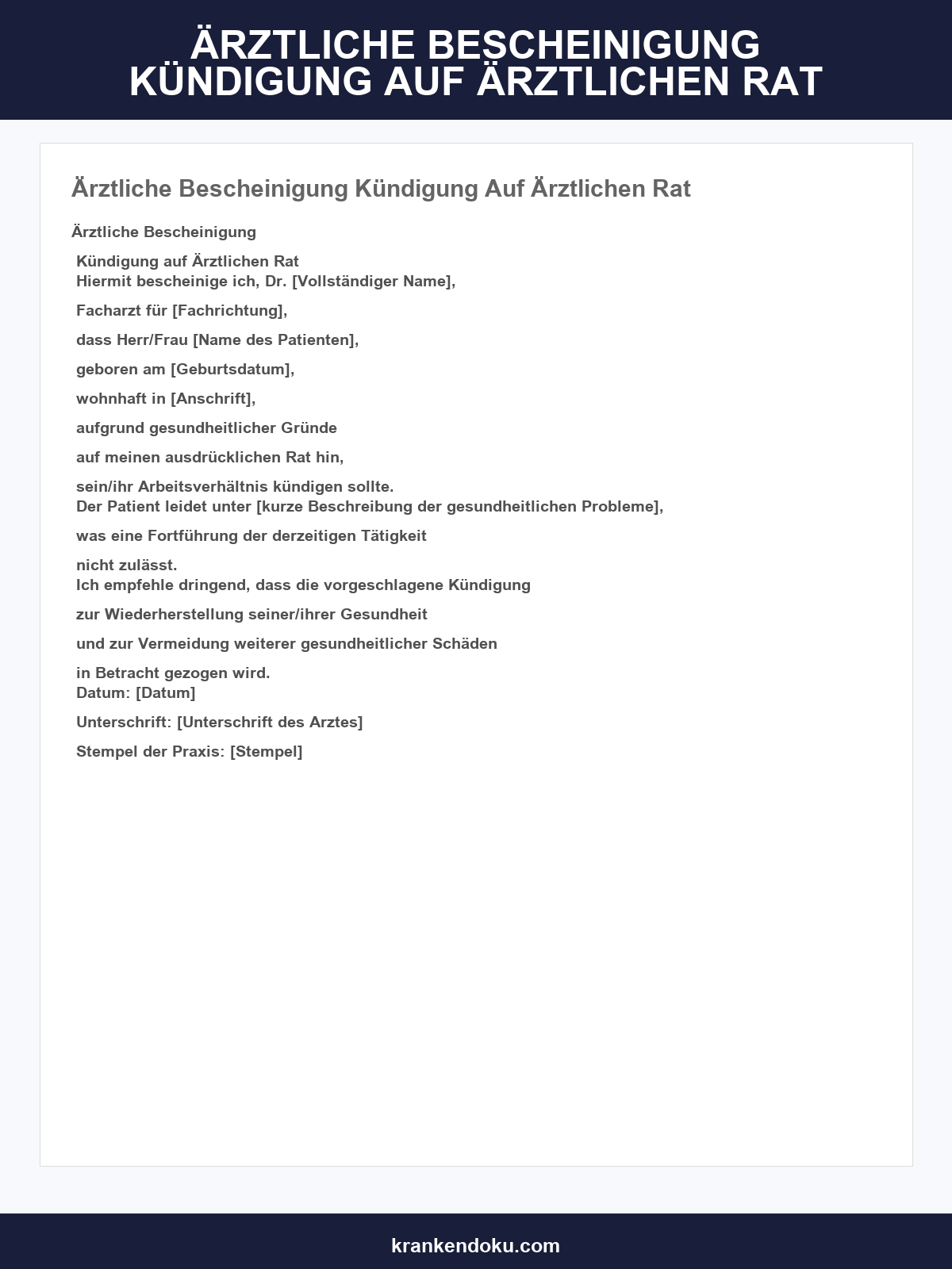Ärztliche Bescheinigung Kündigung Auf Ärztlichen Rat Formular