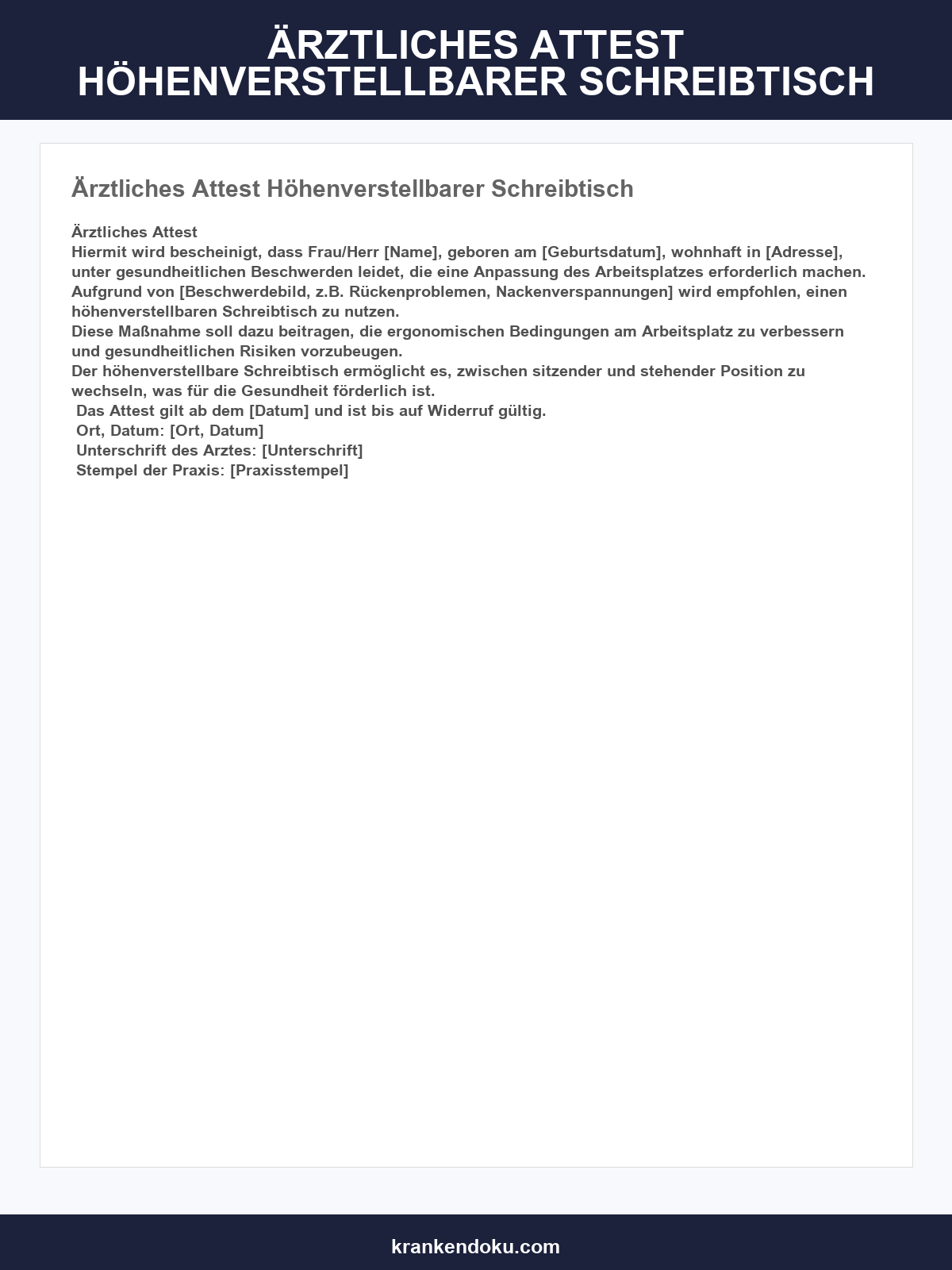 Ärztliches Attest Höhenverstellbarer Schreibtisch Vorlage