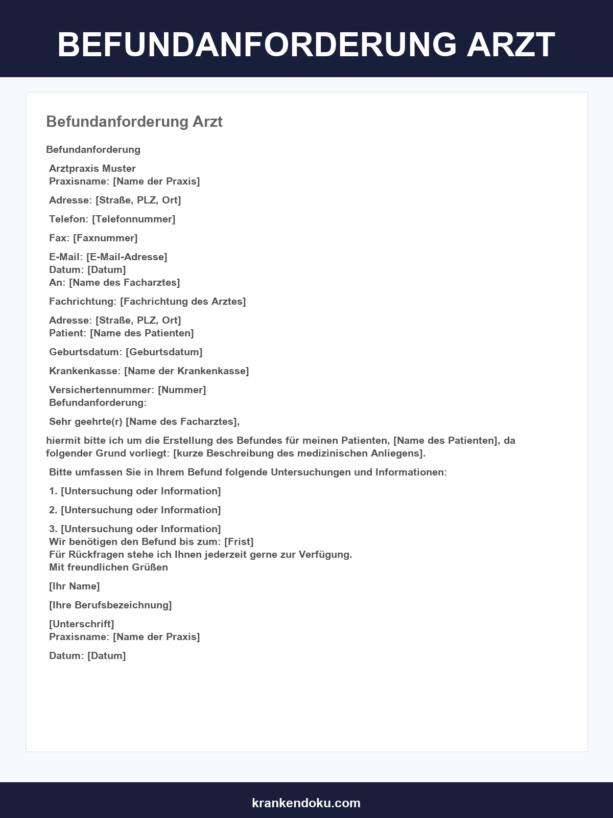Befundanforderung Arzt Muster