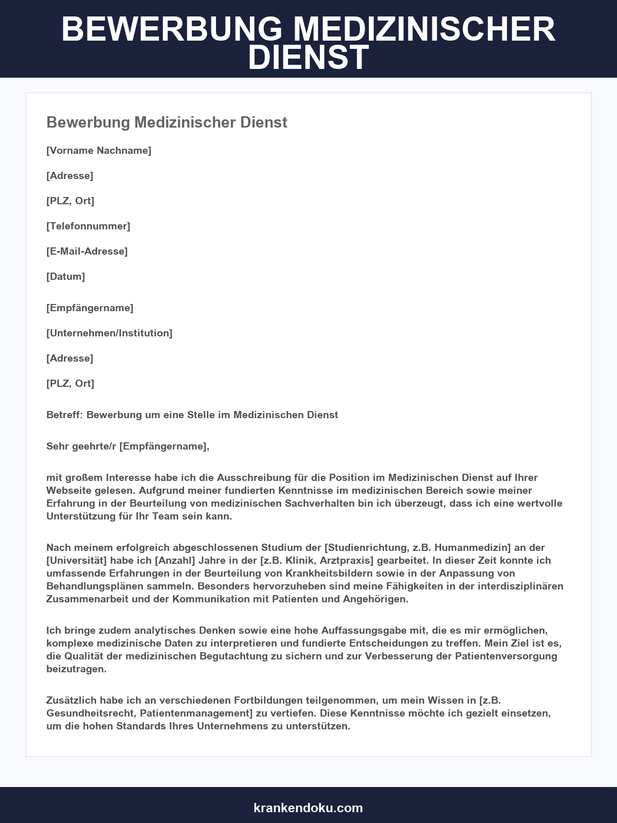 Bewerbung Medizinischer Dienst Vorlage