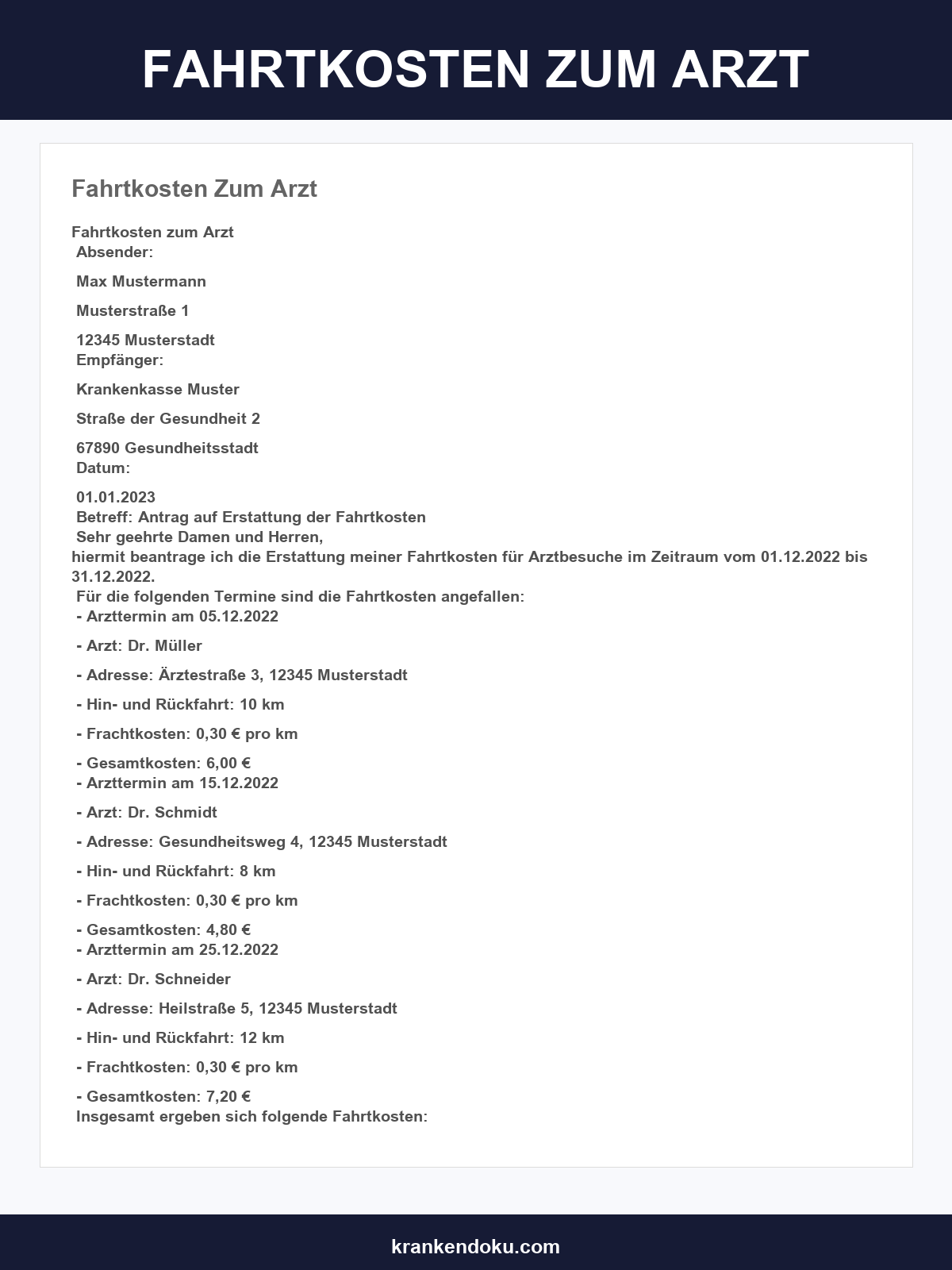 Fahrtkosten Zum Arzt Vordruck