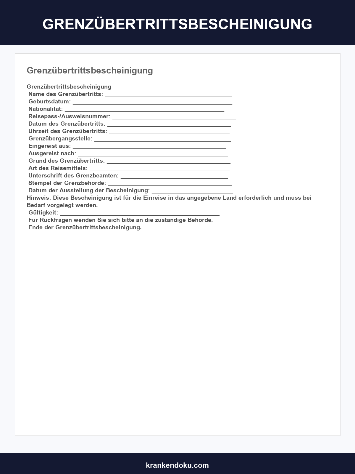 Grenzübertrittsbescheinigung
