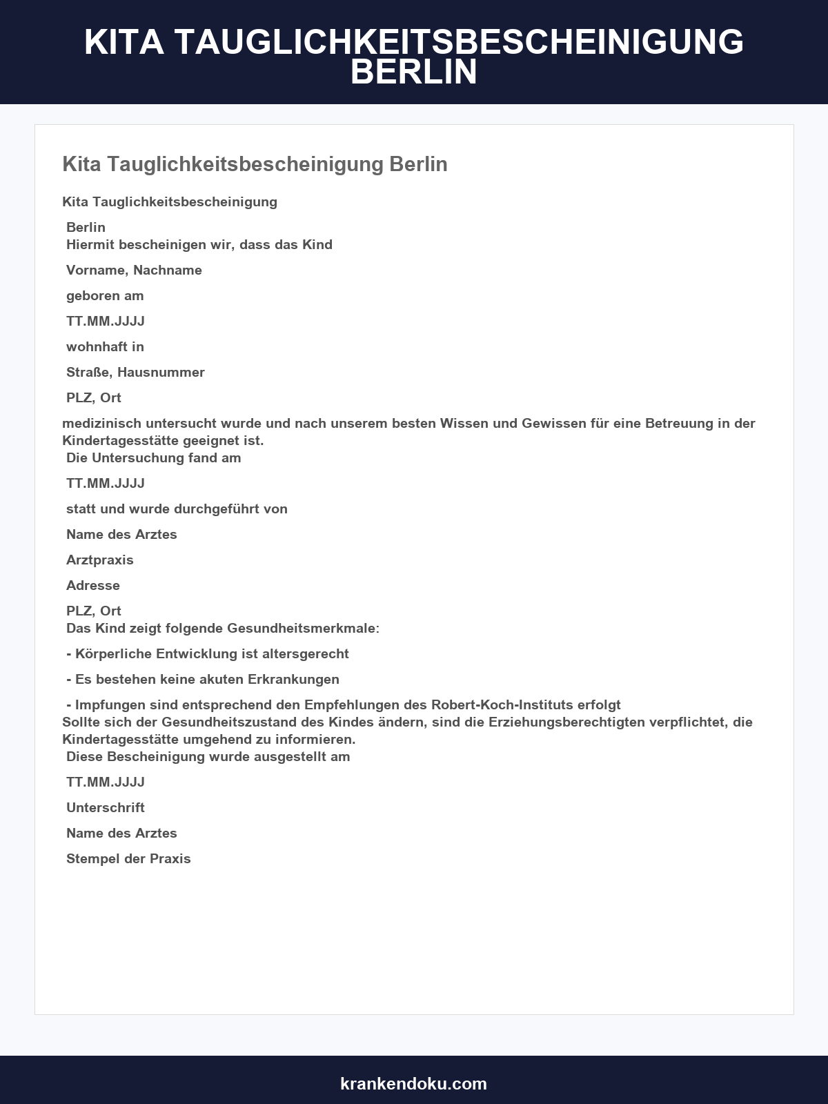 Kita Tauglichkeitsbescheinigung Vordruck Berlin