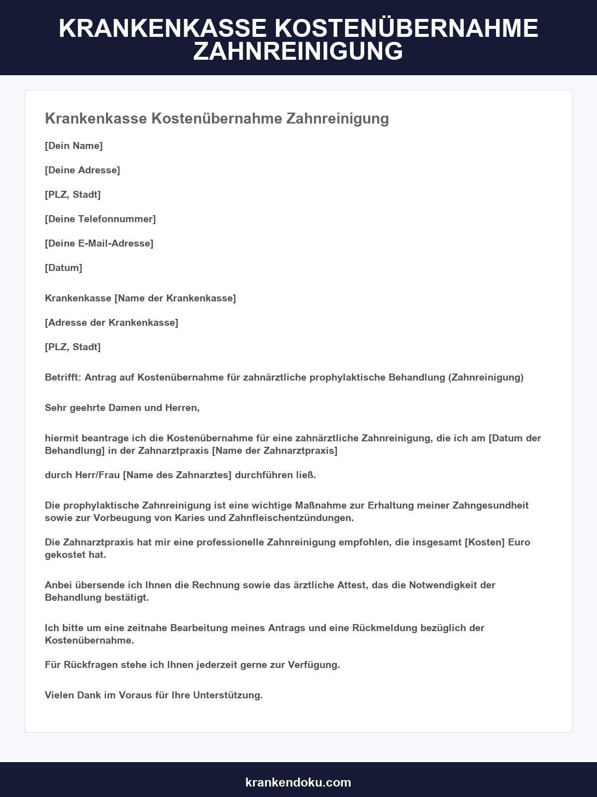 Musterbrief Krankenkasse Kostenübernahme Zahnreinigung