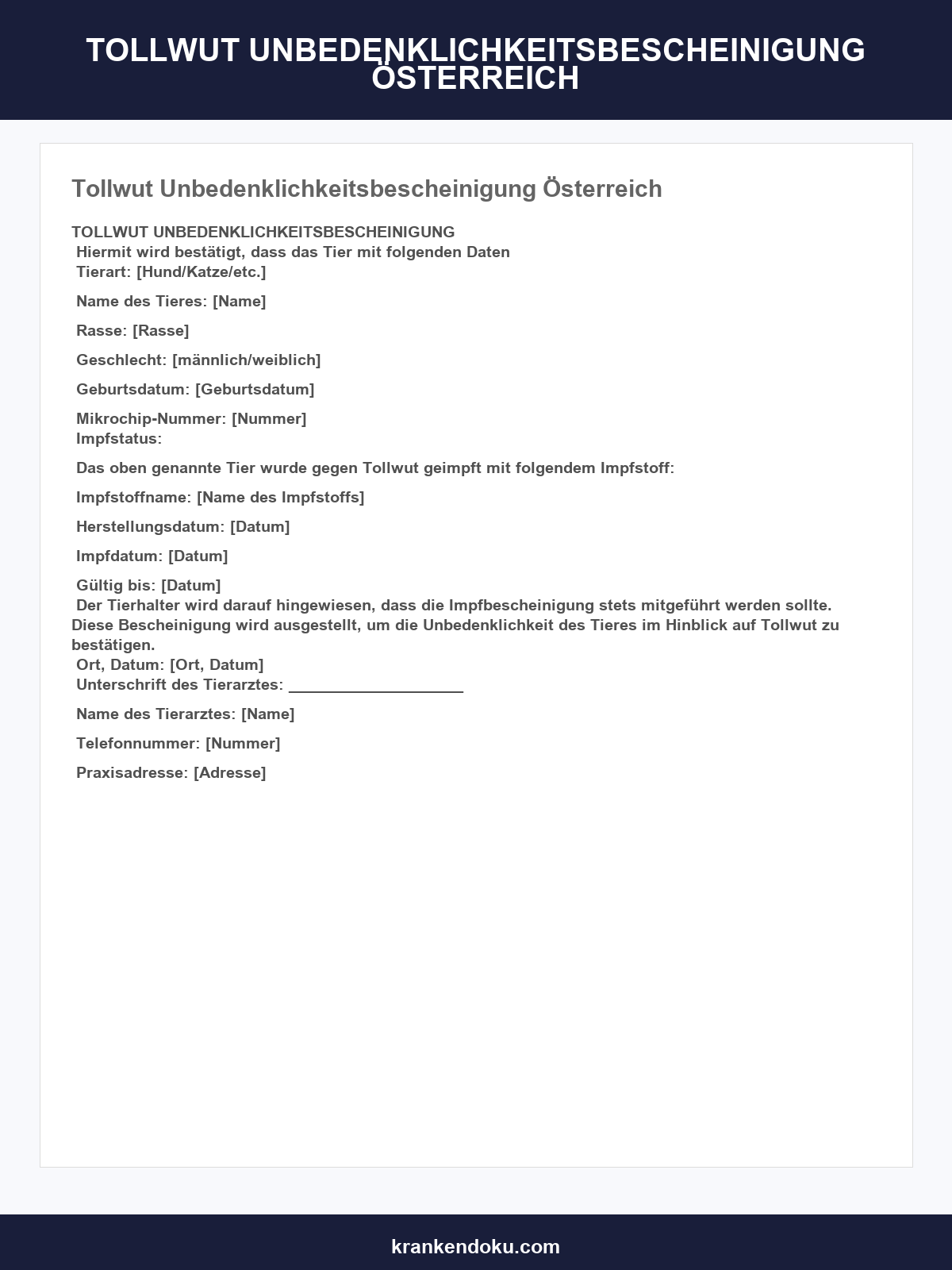 Tollwut Unbedenklichkeitsbescheinigung Österreich