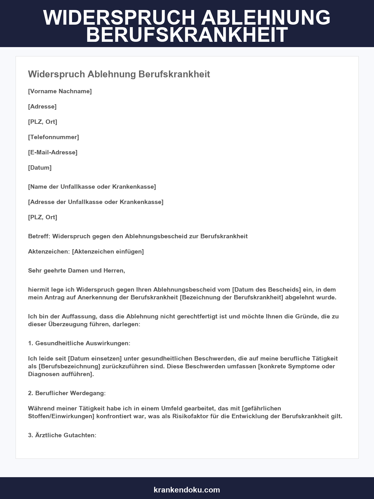 Widerspruch Ablehnung Berufskrankheit Muster